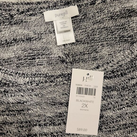 Pure Jill Elliptical Pullover Knit Top Black White Linen Blend, size 2X - Picture 5 of 9
